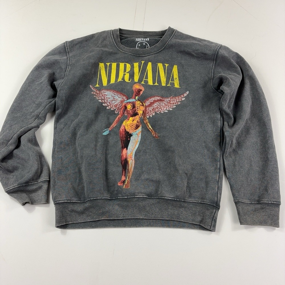 Nirvana Sweatshirt Mens Small Gray Crewneck Pullover Fleece Live 93 Graphic Band